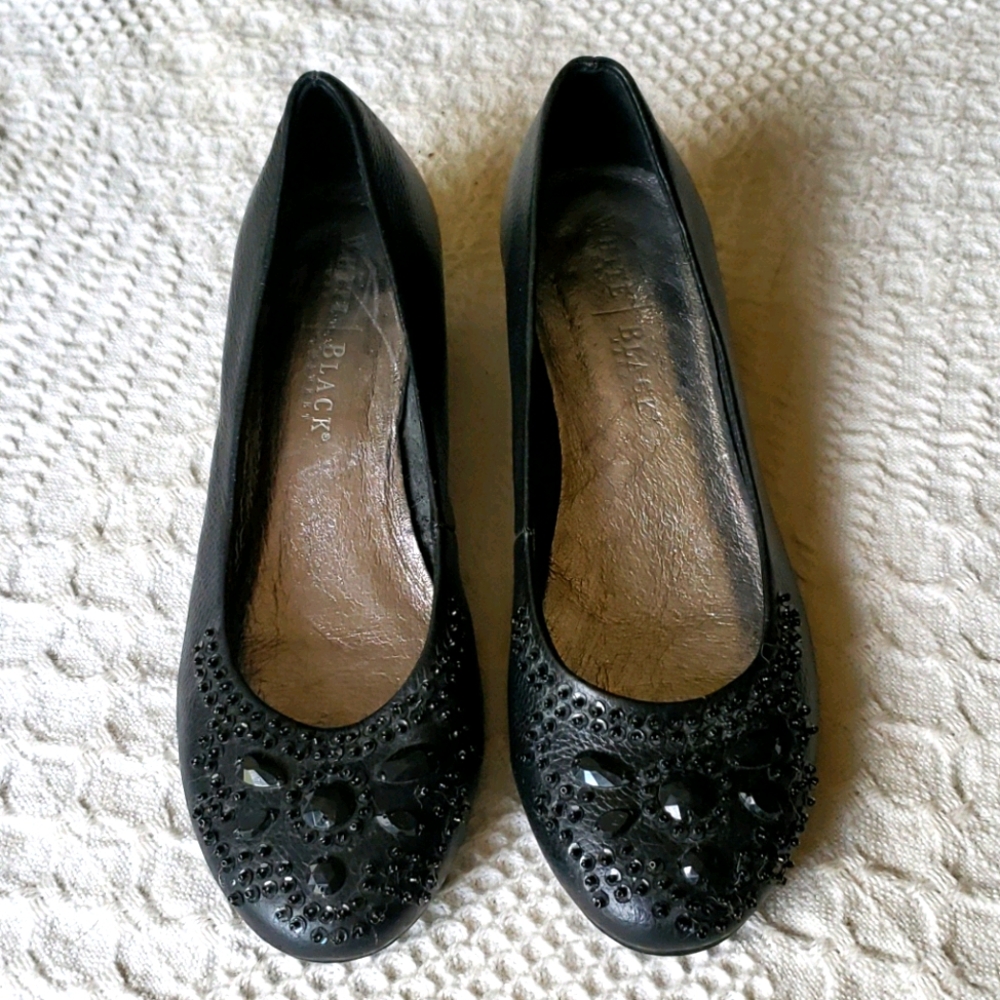 White House/Black Market Black Rhinestone Slip Ons
